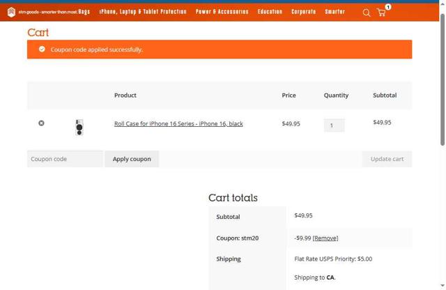 STM Goods checkout page showing STM Goods coupon code box | Screenshot taken by SimplyCodes community member on Jun 16, 2025