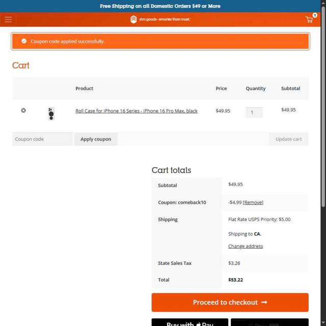 STM Goods checkout page showing STM Goods coupon code box | Screenshot taken by SimplyCodes community member on Jun 7, 2025