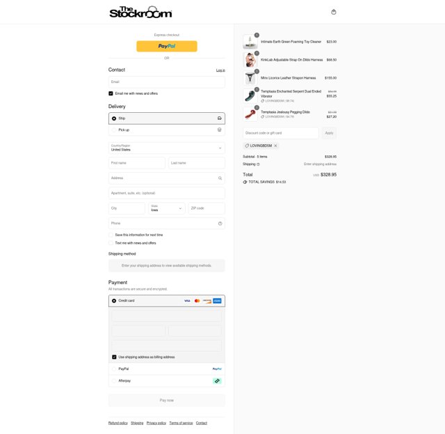 Stockroom checkout page showing Stockroom discount code box | Screenshot taken by SimplyCodes community member on Sep 4, 2025