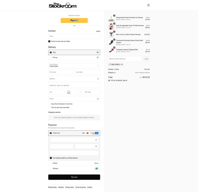 Stockroom checkout page showing Stockroom discount code box | Screenshot taken by SimplyCodes community member on Sep 4, 2025