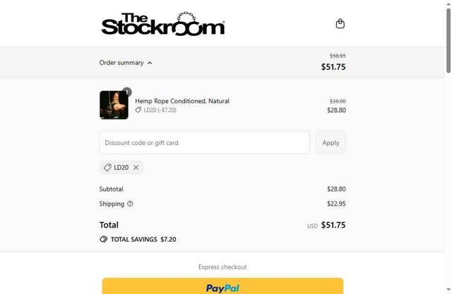 Stockroom checkout page showing Stockroom discount code box | Screenshot taken by SimplyCodes community member on Sep 3, 2025