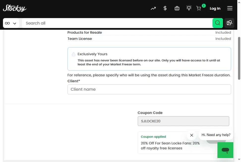 Stocksy checkout page showing Stocksy promo code box | Screenshot taken by SimplyCodes community member on Jan 23, 2026