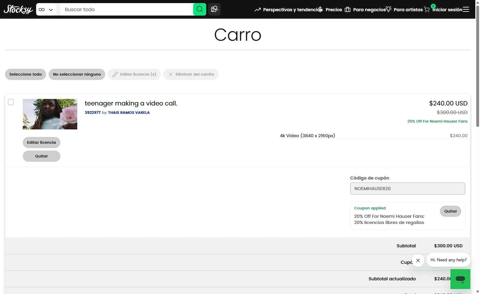 Stocksy checkout page showing Stocksy promo code box | Screenshot taken by SimplyCodes community member on Nov 6, 2025
