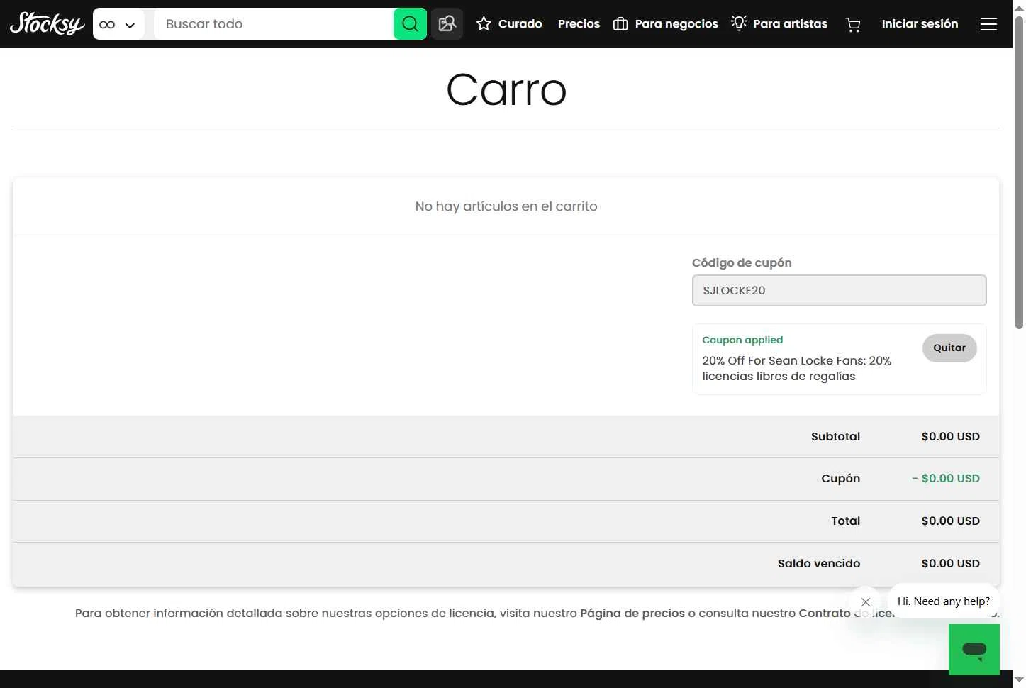 Stocksy checkout page showing Stocksy promo code box | Screenshot taken by SimplyCodes community member on Jul 7, 2025