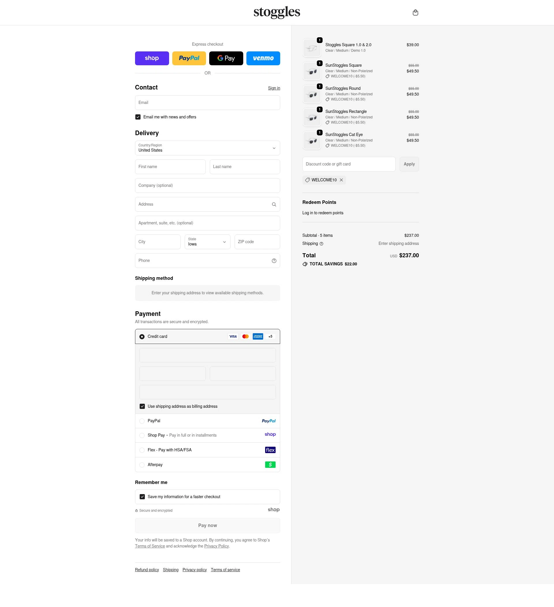 Stoggles checkout page showing Stoggles discount code box | Screenshot taken by SimplyCodes community member on Dec 20, 2025