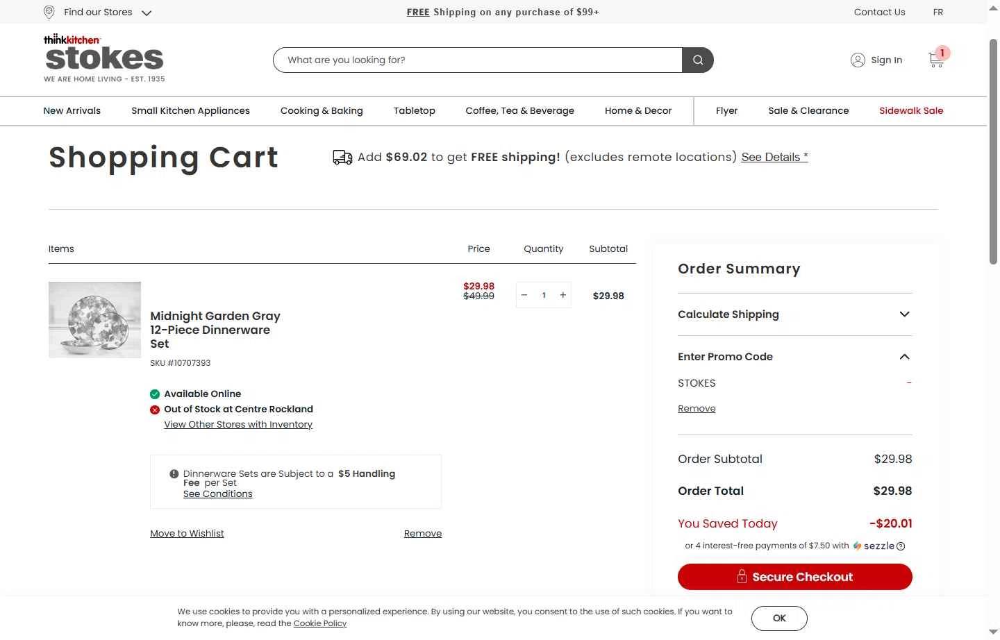 Stokes checkout page showing Stokes promo code box | Screenshot taken by SimplyCodes community member on Jan 8, 2026