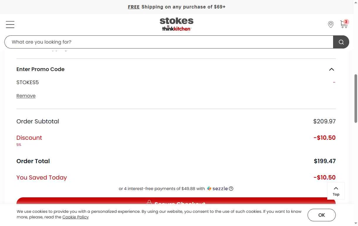 Stokes checkout page showing Stokes promo code box | Screenshot taken by SimplyCodes community member on Nov 22, 2025