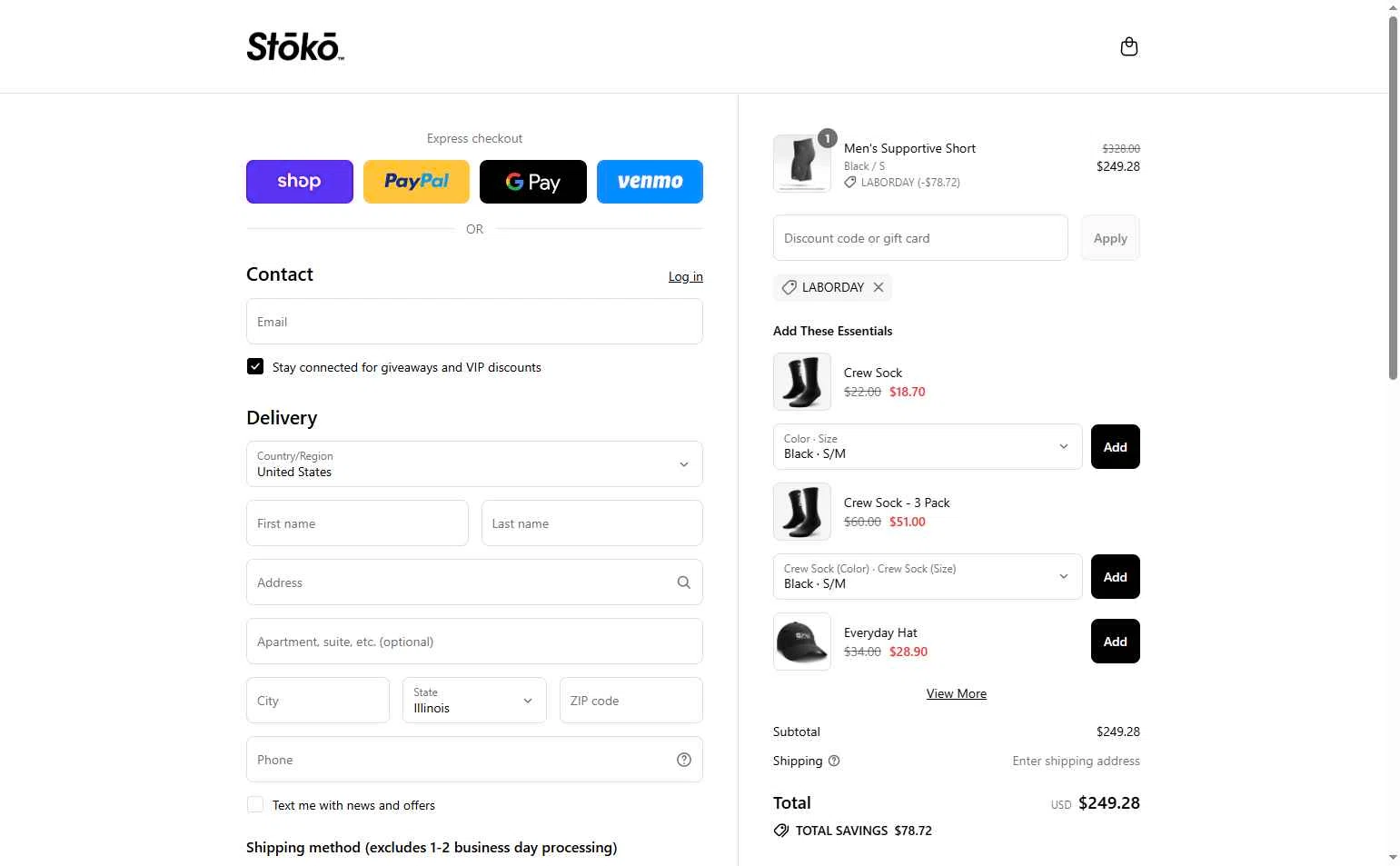 Stoko checkout page showing Stoko discount code box | Screenshot taken by SimplyCodes community member on Sep 5, 2025