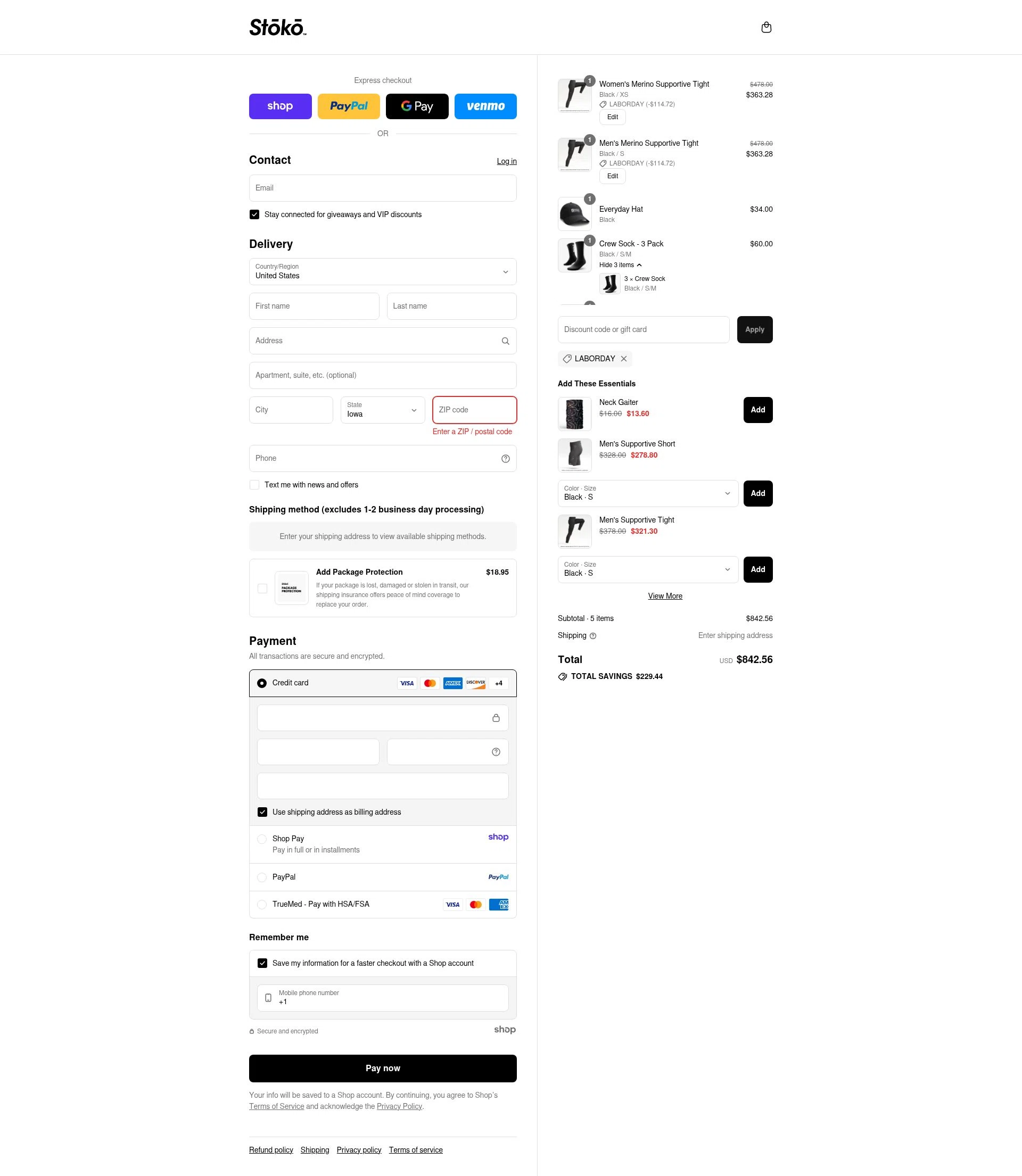 Stoko checkout page showing Stoko discount code box | Screenshot taken by SimplyCodes community member on Sep 7, 2025