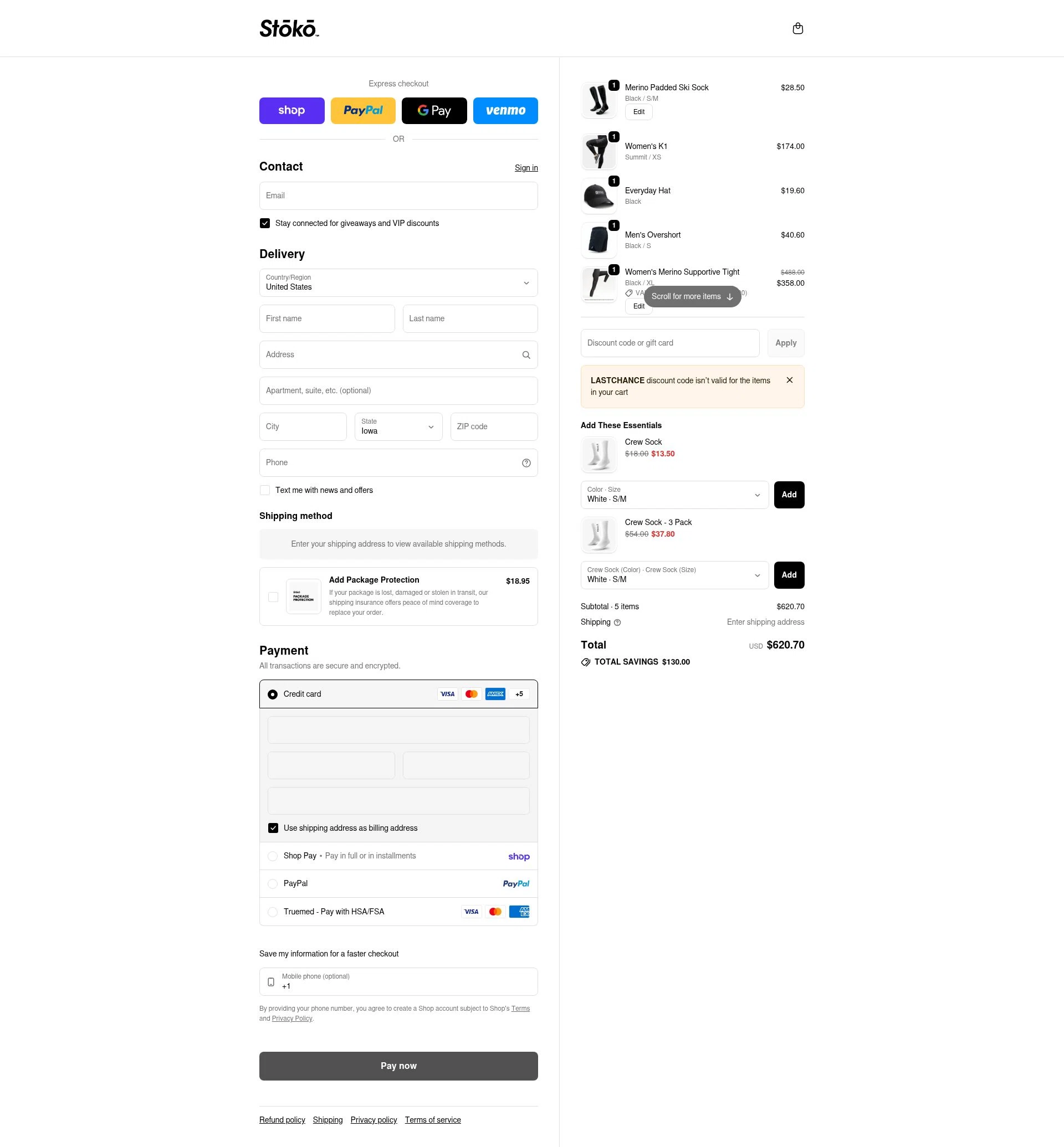 Stoko checkout page showing Stoko discount code box | Screenshot taken by SimplyCodes community member on Feb 11, 2026
