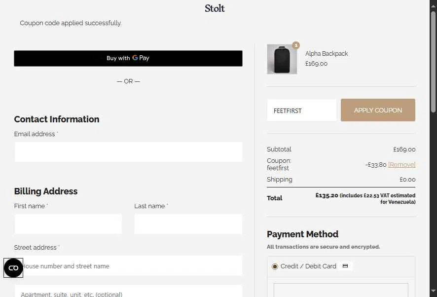 Stolt Running checkout page showing Stolt Running promo code box | Screenshot taken by SimplyCodes community member on Sep 13, 2025