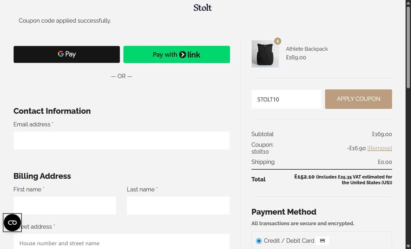 Stolt Running checkout page showing Stolt Running promo code box | Screenshot taken by SimplyCodes community member on Jan 7, 2026