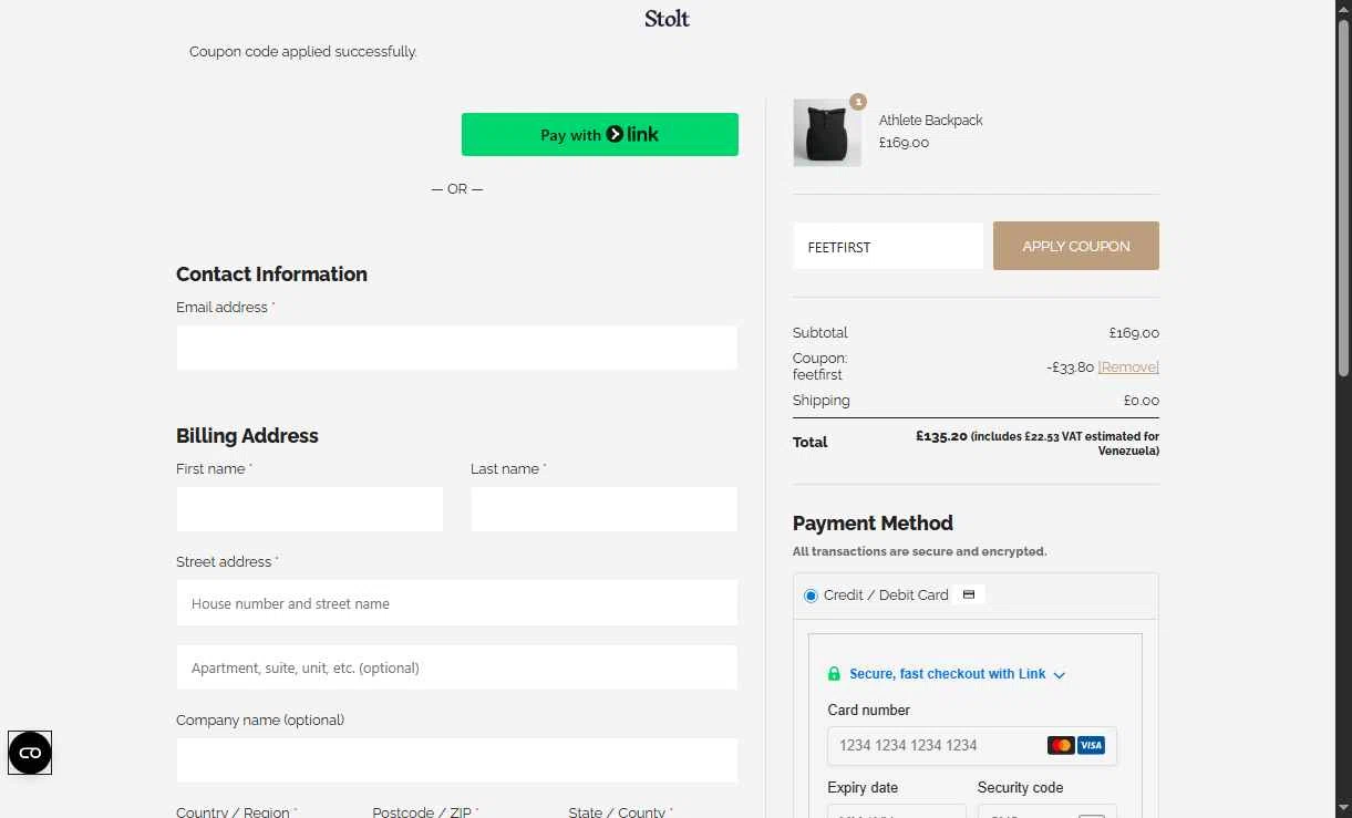 Stolt Running checkout page showing Stolt Running promo code box | Screenshot taken by SimplyCodes community member on Jan 7, 2026