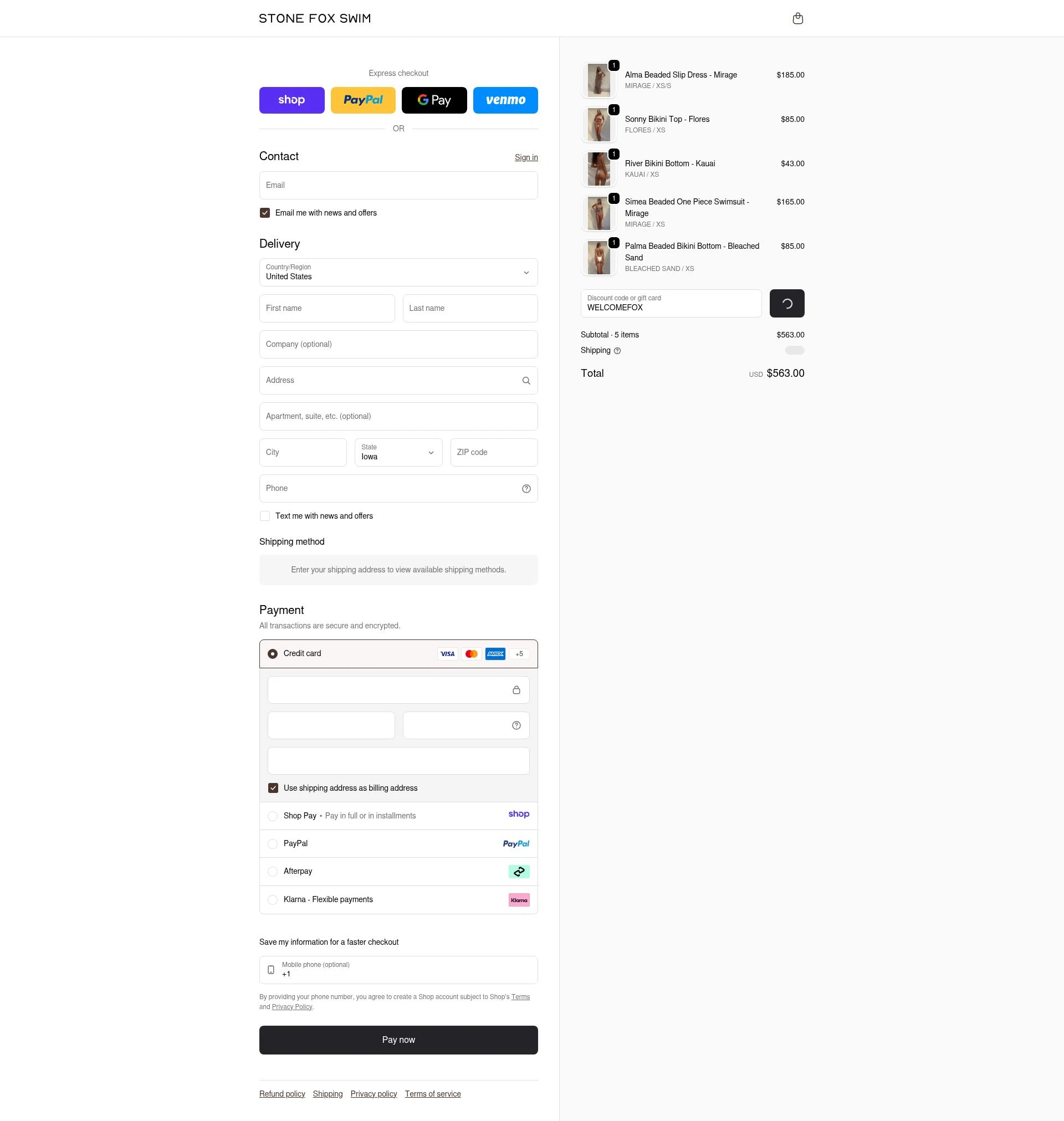 Stone Fox Swim checkout page showing Stone Fox Swim promo code box | Screenshot taken by SimplyCodes community member on Jan 15, 2026
