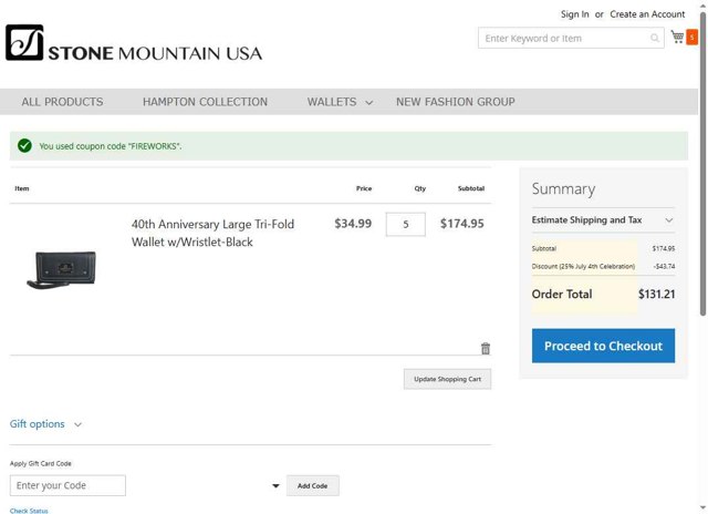 Stone Mountain checkout page showing Stone Mountain discount code box | Screenshot taken by SimplyCodes community member on Jul 5, 2025