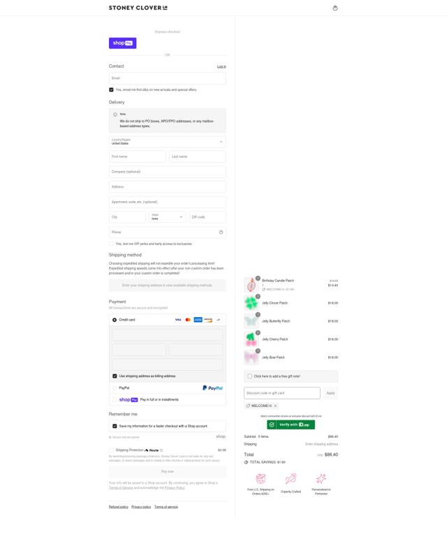 Stoney Clover Lane checkout page showing Stoney Clover Lane coupon code box | Screenshot taken by SimplyCodes community member on Jul 23, 2025