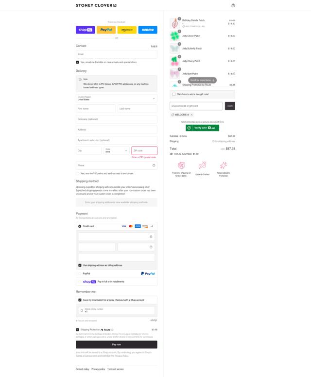 Stoney Clover Lane checkout page showing Stoney Clover Lane coupon code box | Screenshot taken by SimplyCodes community member on Jul 19, 2025