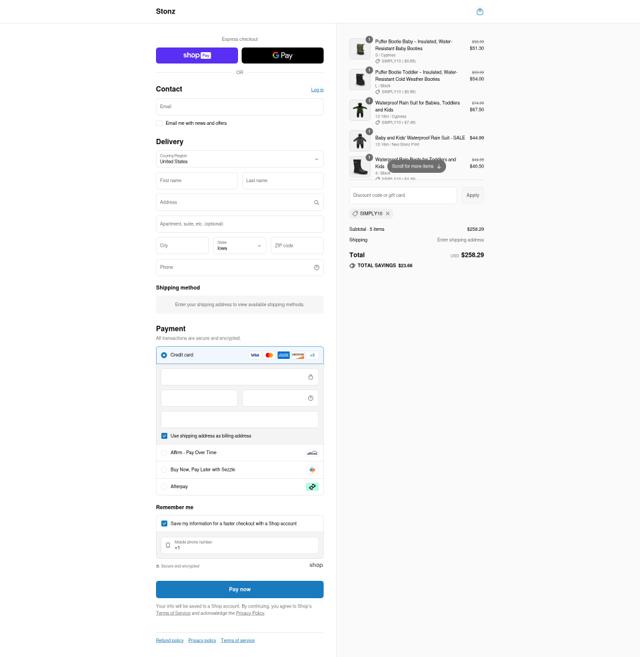 Stonz checkout page showing Stonz promo code box | Screenshot taken by SimplyCodes community member on Aug 5, 2025