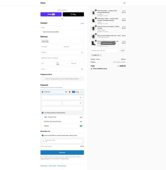 Stonz checkout page showing Stonz promo code box | Screenshot taken by SimplyCodes community member on Aug 9, 2025