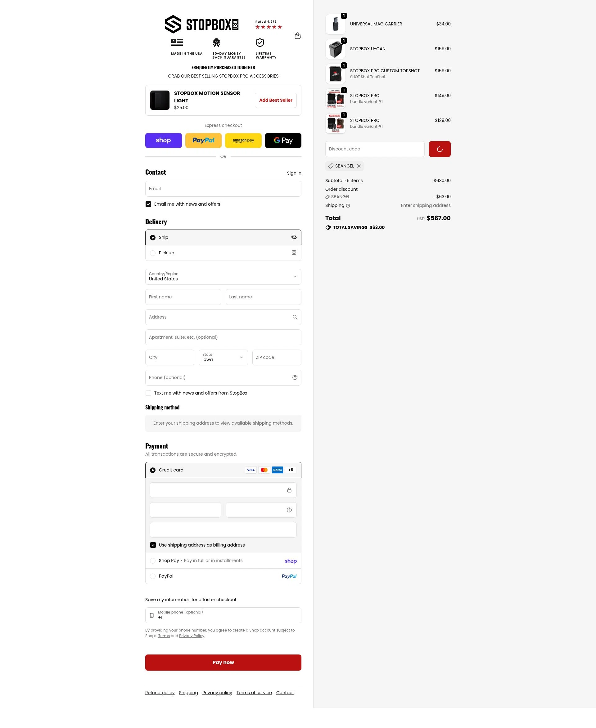StopBox USA checkout page showing StopBox USA discount code box | Screenshot taken by SimplyCodes community member on Feb 8, 2026