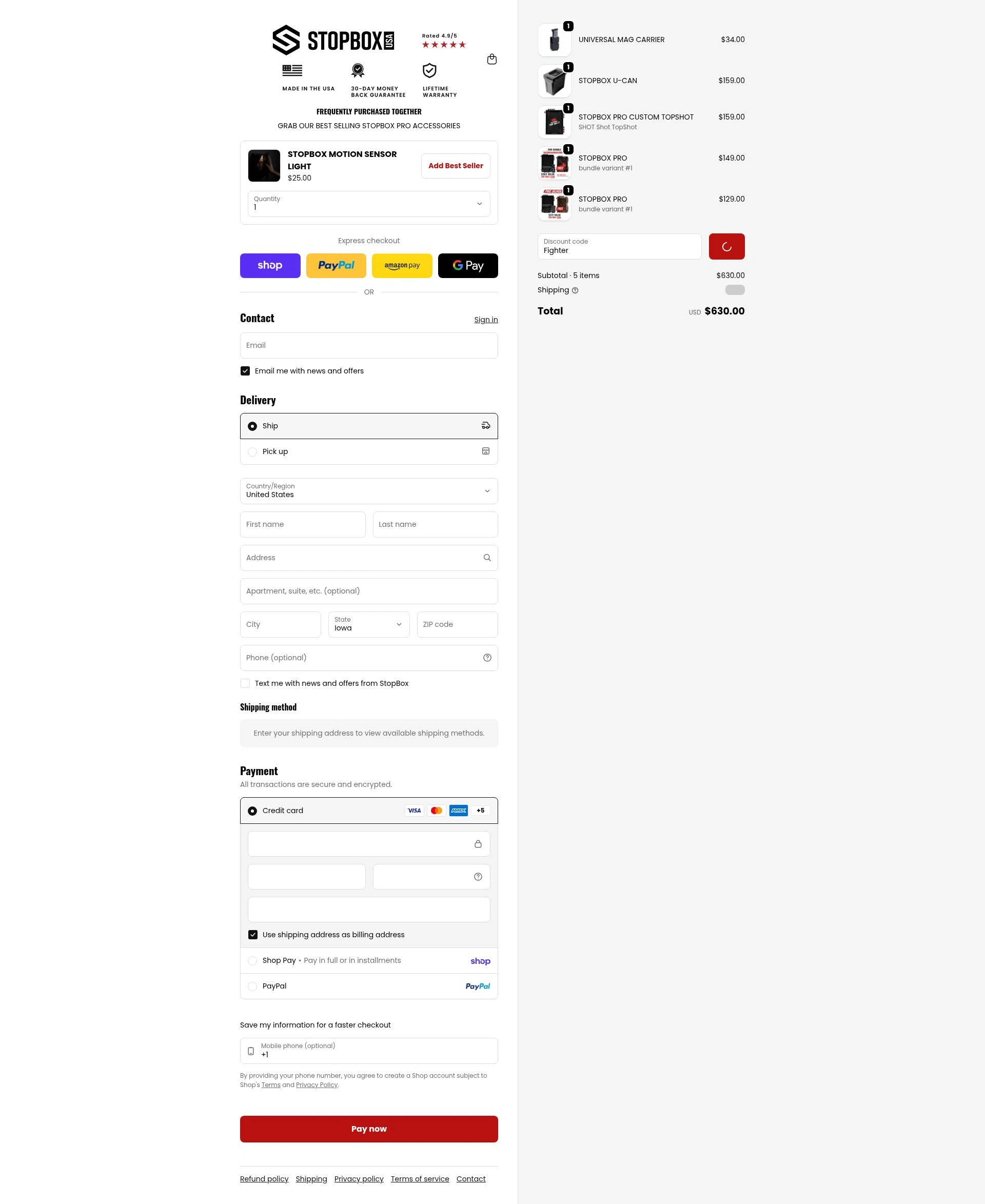 StopBox USA checkout page showing StopBox USA discount code box | Screenshot taken by SimplyCodes community member on Feb 8, 2026