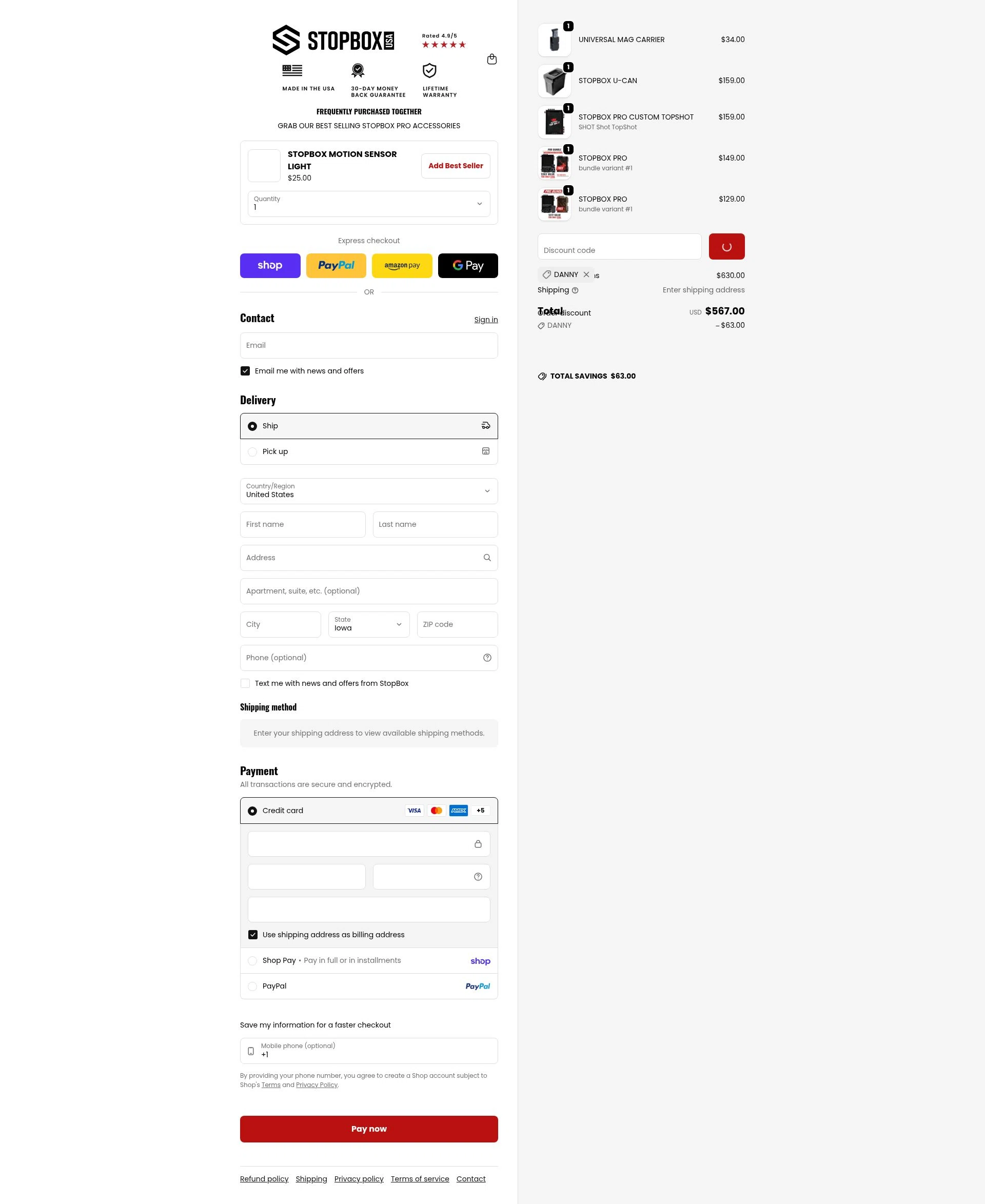 StopBox USA checkout page showing StopBox USA discount code box | Screenshot taken by SimplyCodes community member on Feb 8, 2026