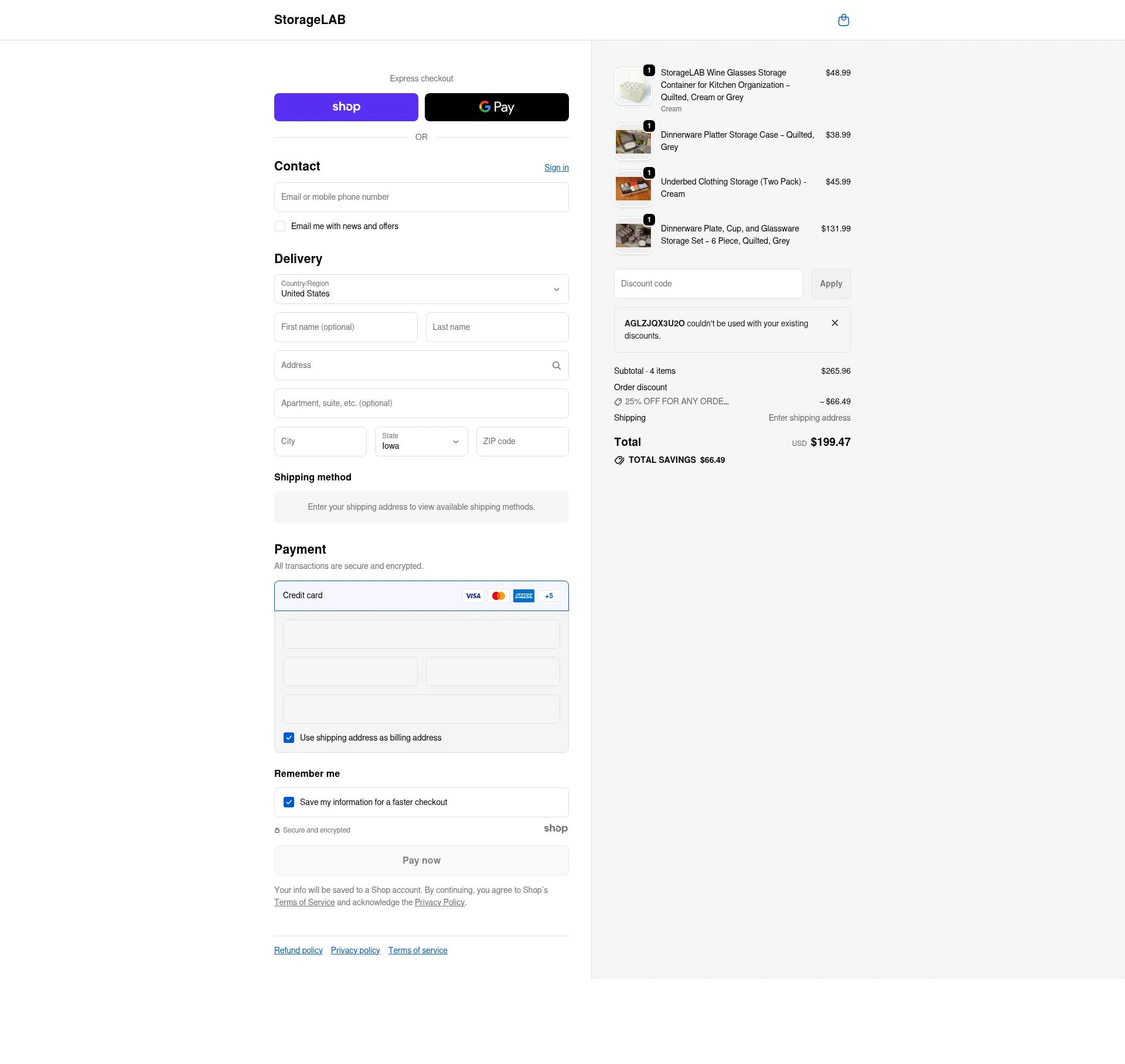 StorageLAB checkout page showing StorageLAB promo code box | Screenshot taken by SimplyCodes community member on Dec 30, 2025