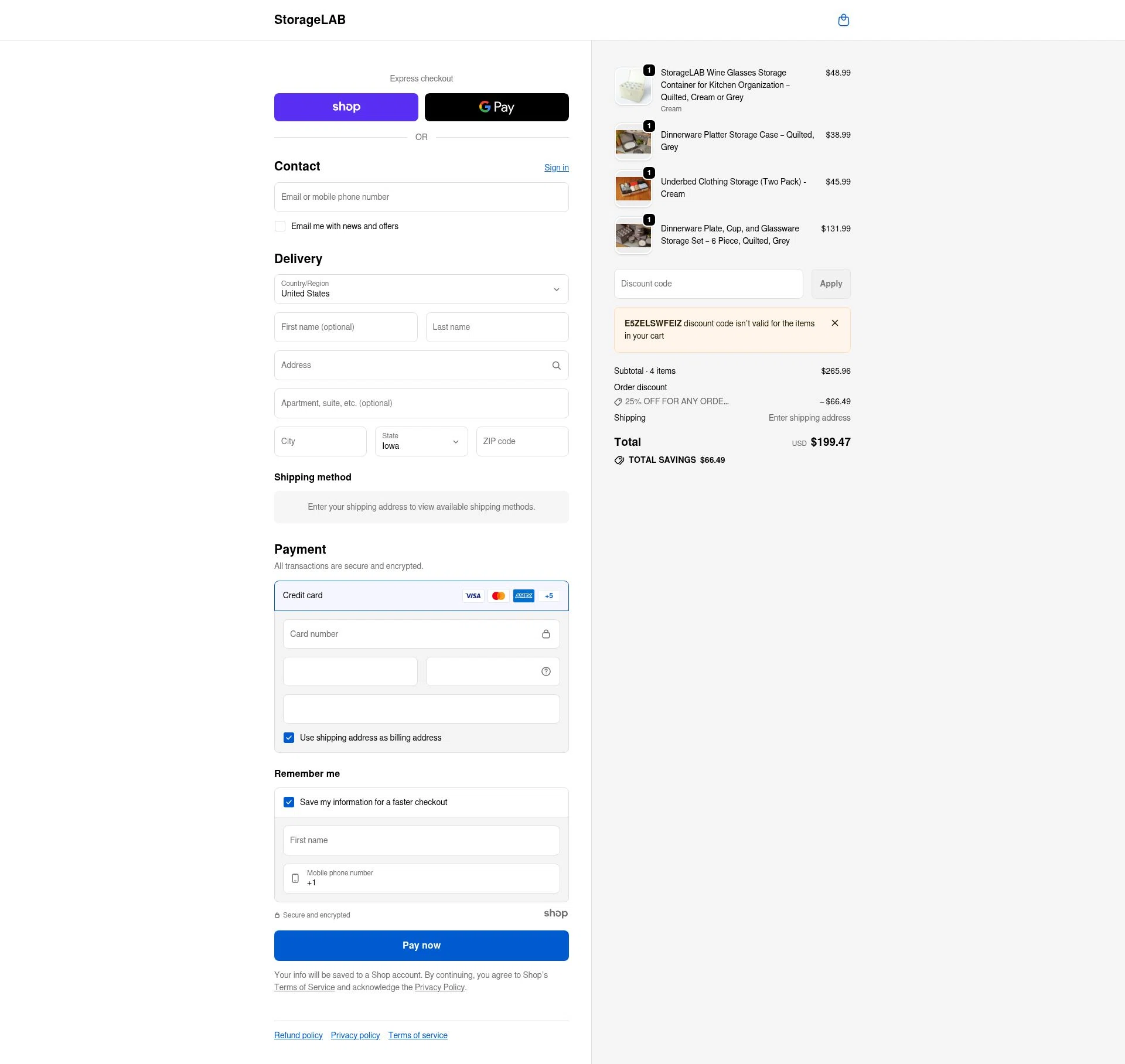 StorageLAB checkout page showing StorageLAB promo code box | Screenshot taken by SimplyCodes community member on Jan 4, 2026