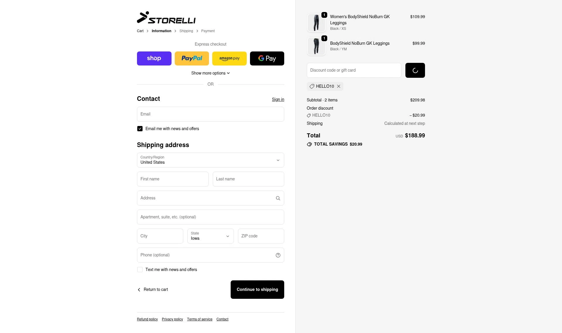 Storelli Sports checkout page showing Storelli Sports promo code box | Screenshot taken by SimplyCodes community member on Jan 28, 2026