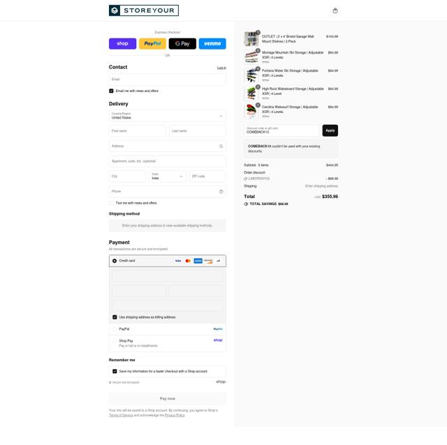 StoreYourBoard checkout page showing StoreYourBoard discount code box | Screenshot taken by SimplyCodes community member on Sep 2, 2025