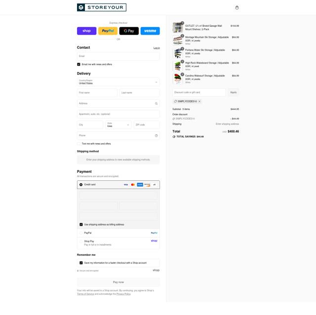 StoreYourBoard checkout page showing StoreYourBoard discount code box | Screenshot taken by SimplyCodes community member on Sep 6, 2025