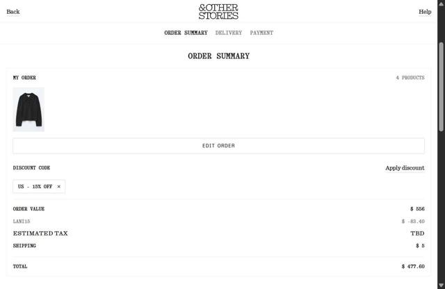 & Other Stories checkout page showing & Other Stories promo code box | Screenshot taken by SimplyCodes community member on Sep 8, 2025