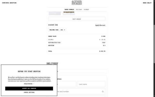 & Other Stories checkout page showing & Other Stories promo code box | Screenshot taken by SimplyCodes community member on Sep 4, 2025
