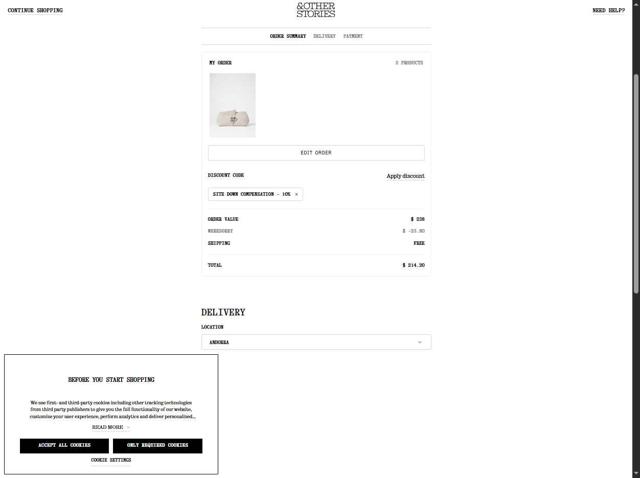 & Other Stories checkout page showing & Other Stories promo code box | Screenshot taken by SimplyCodes community member on Sep 4, 2025