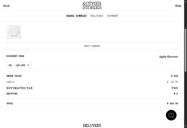 & Other Stories checkout page showing & Other Stories promo code box | Screenshot taken by SimplyCodes community member on Sep 11, 2025