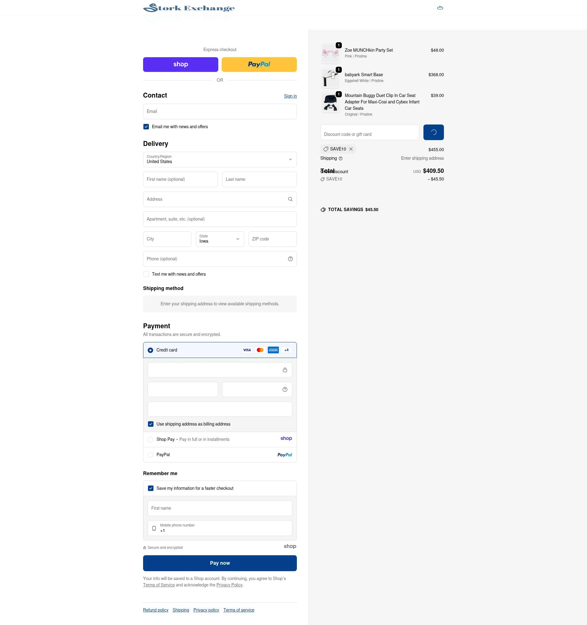 Stork Exchange checkout page showing Stork Exchange discount code box | Screenshot taken by SimplyCodes community member on Dec 30, 2025
