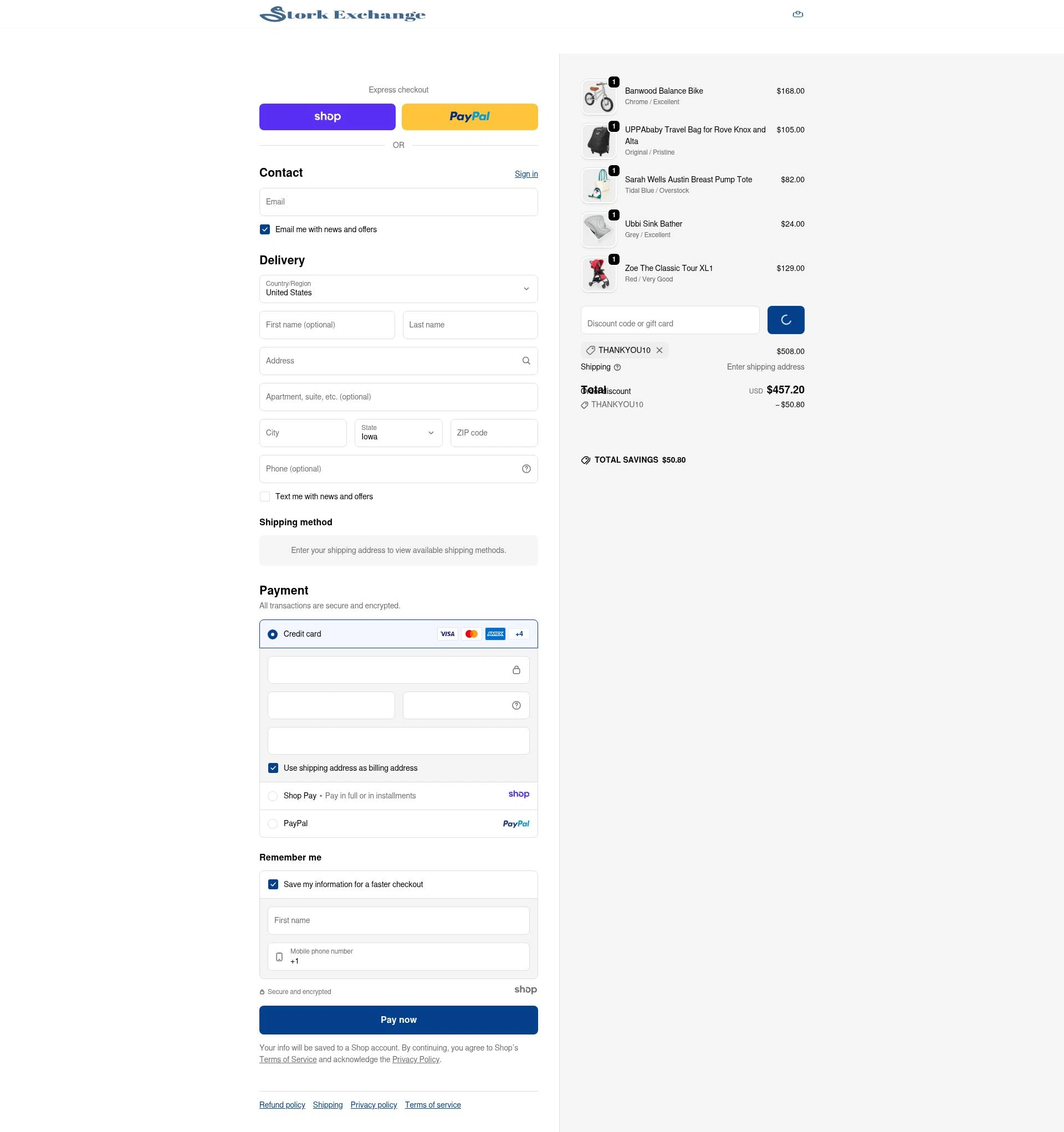 Stork Exchange checkout page showing Stork Exchange discount code box | Screenshot taken by SimplyCodes community member on Jan 4, 2026