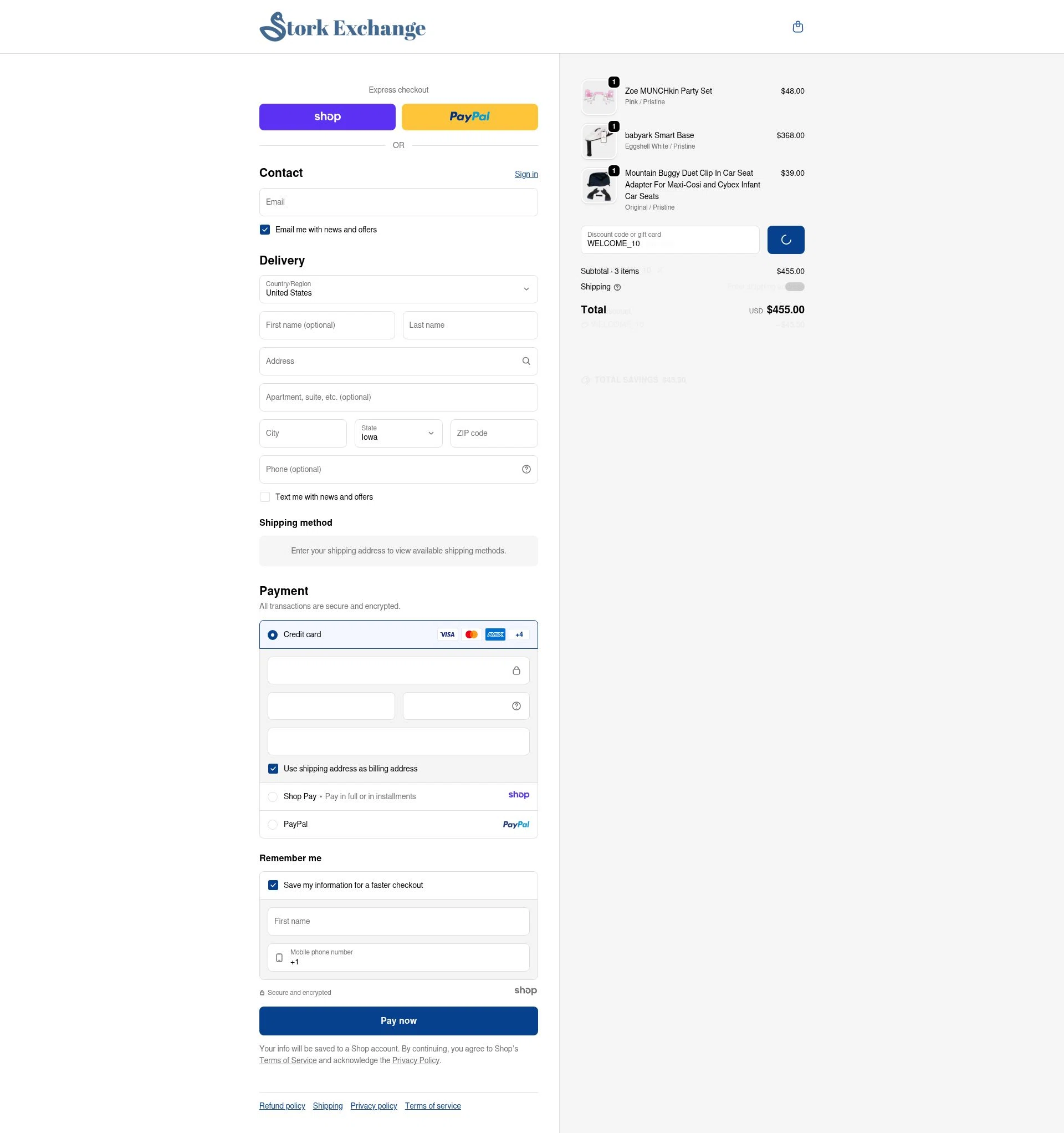 Stork Exchange checkout page showing Stork Exchange discount code box | Screenshot taken by SimplyCodes community member on Dec 30, 2025