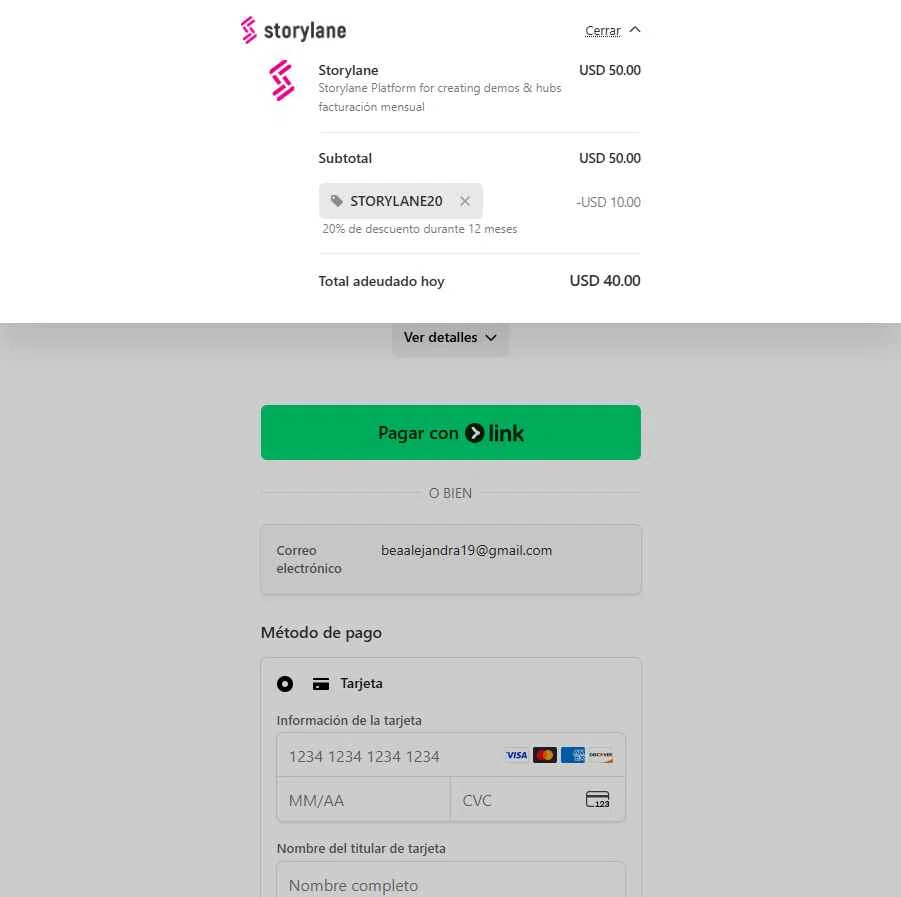 Storylane checkout page showing Storylane promo code box | Screenshot taken by SimplyCodes community member on Nov 17, 2025
