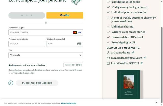 Story Worth checkout page showing Story Worth coupon code box | Screenshot taken by SimplyCodes community member on May 21, 2025