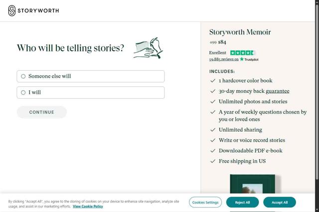 Story Worth checkout page showing Story Worth coupon code box | Screenshot taken by SimplyCodes community member on Aug 29, 2025