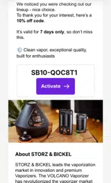 STORZ & BICKEL USA coupon verification screenshot