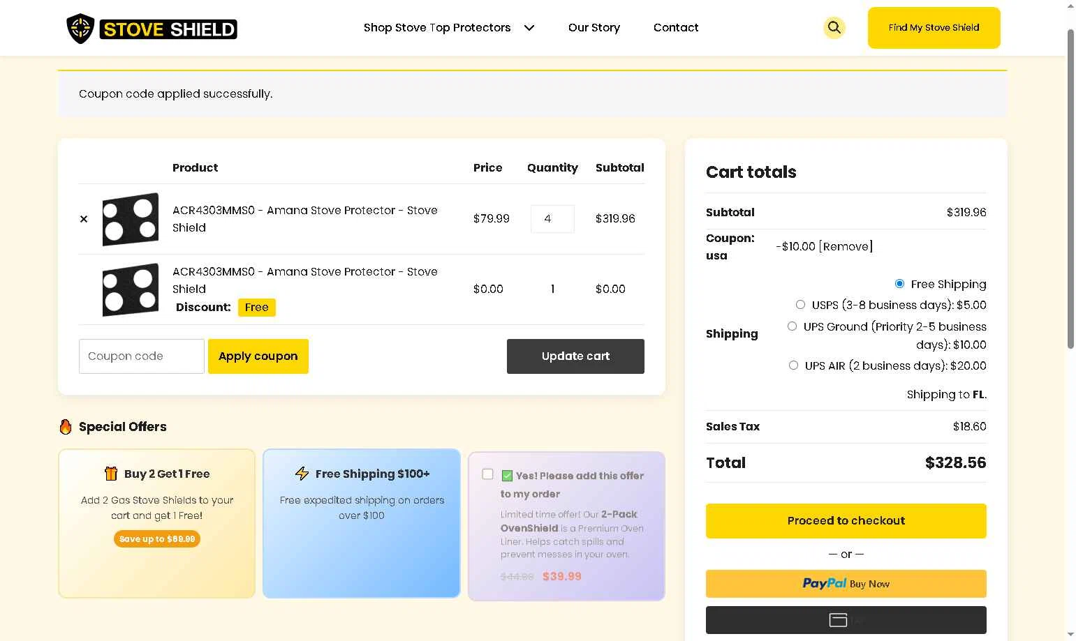 Stove Shield checkout page showing Stove Shield coupon code box | Screenshot taken by SimplyCodes community member on Jan 25, 2026