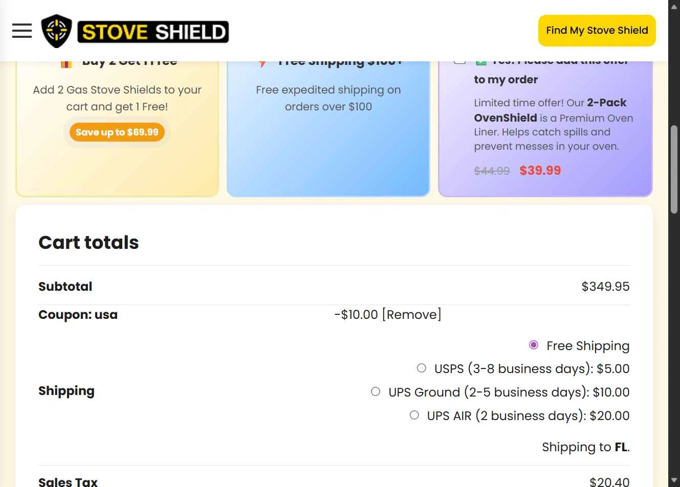 Stove Shield checkout page showing Stove Shield coupon code box | Screenshot taken by SimplyCodes community member on Dec 27, 2025