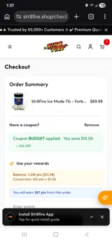 Str8fire coupon verification screenshot