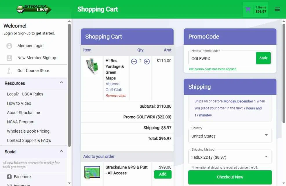 StrackaLine checkout page showing StrackaLine promo code box | Screenshot taken by SimplyCodes community member on Nov 30, 2025