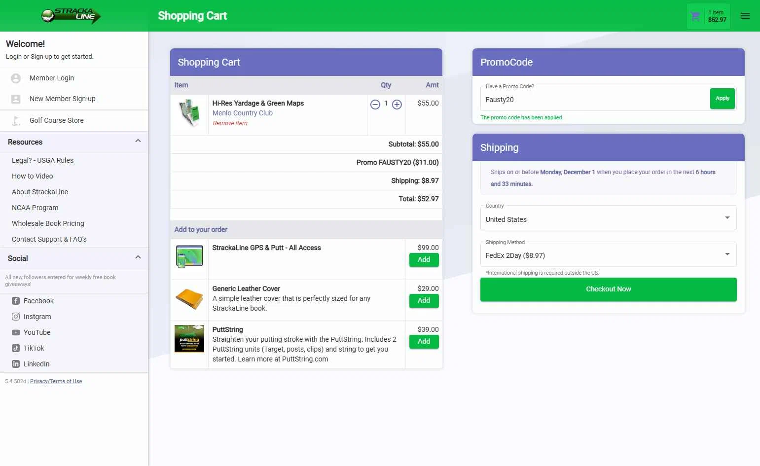 StrackaLine checkout page showing StrackaLine promo code box | Screenshot taken by SimplyCodes community member on Nov 30, 2025