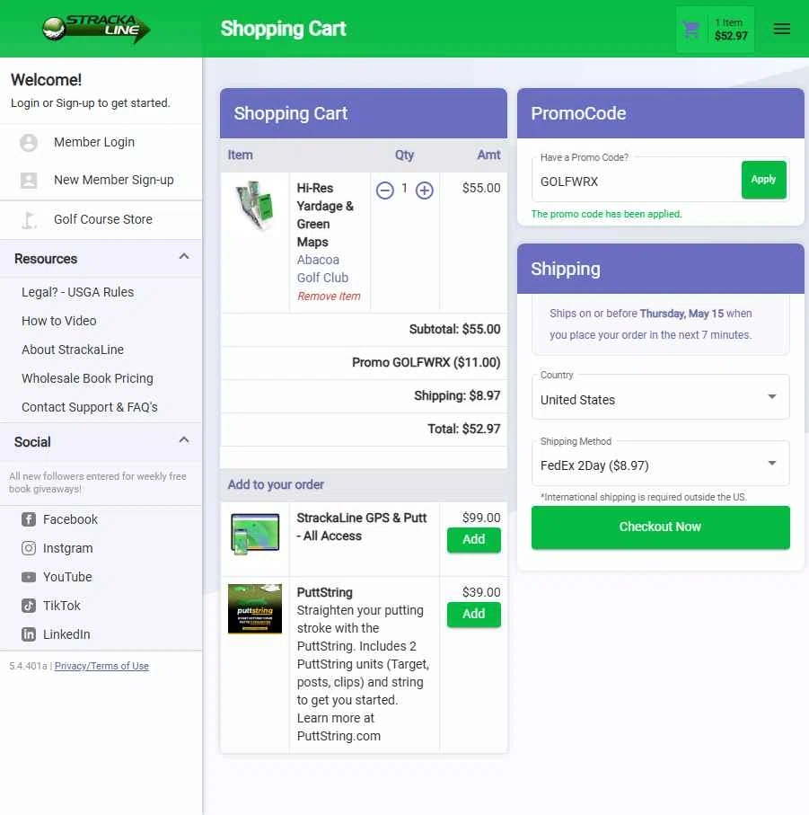 StrackaLine checkout page showing StrackaLine promo code box | Screenshot taken by SimplyCodes community member on May 14, 2025