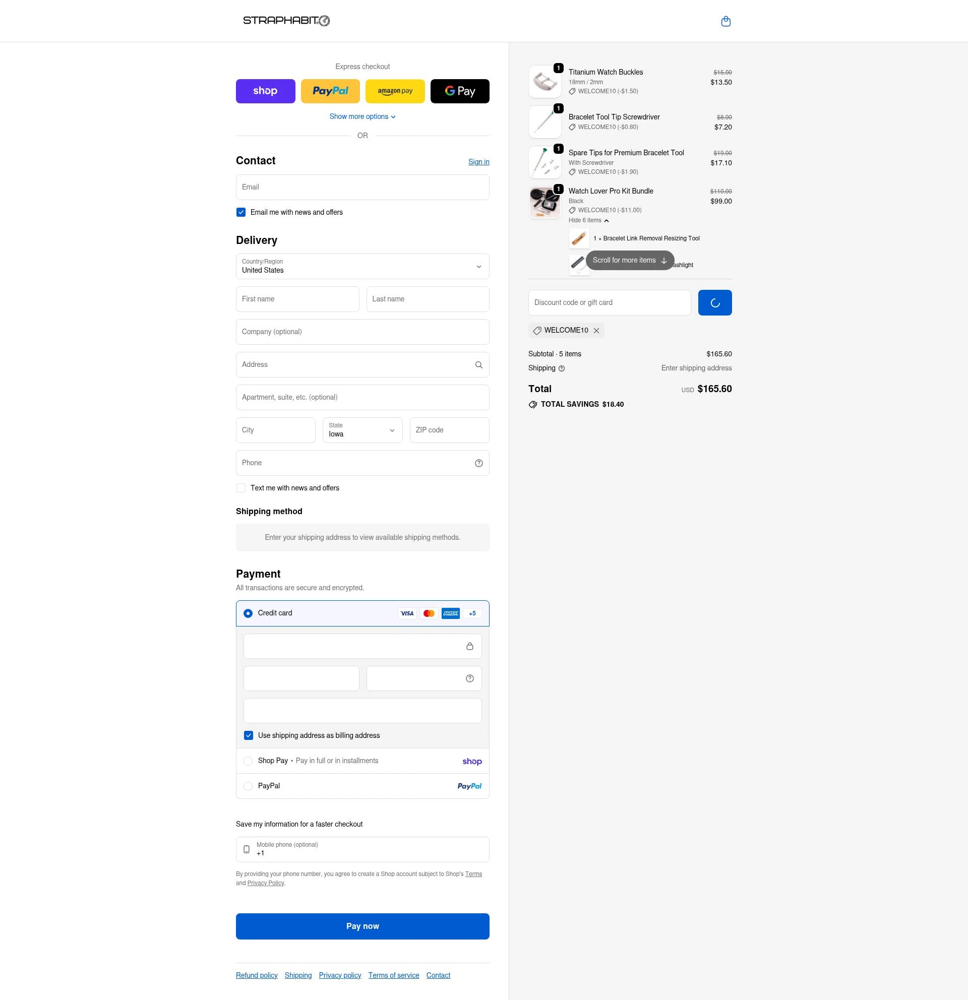 StrapHabit checkout page showing StrapHabit discount code box | Screenshot taken by SimplyCodes community member on Feb 22, 2026