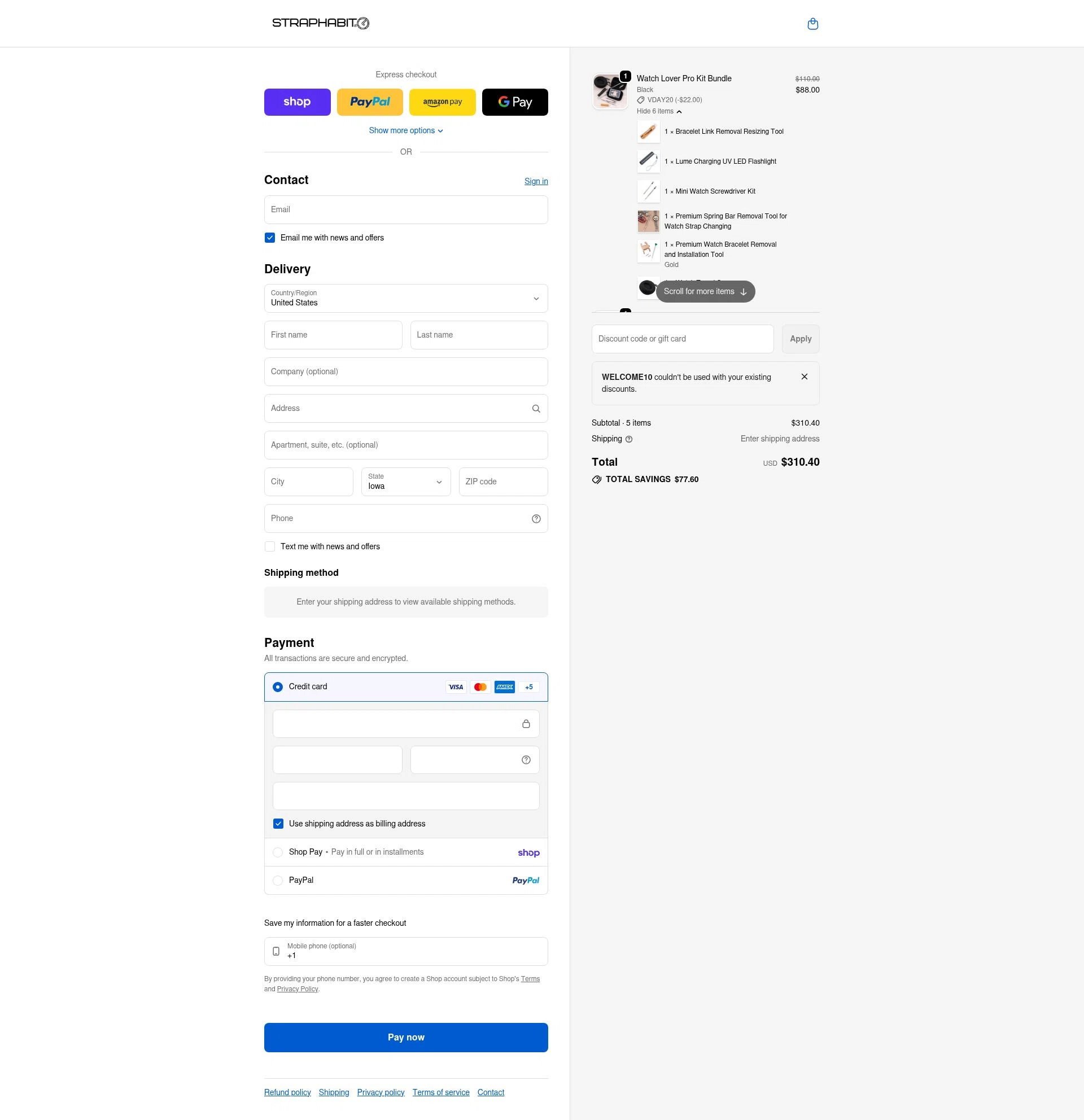 StrapHabit checkout page showing StrapHabit discount code box | Screenshot taken by SimplyCodes community member on Feb 13, 2026